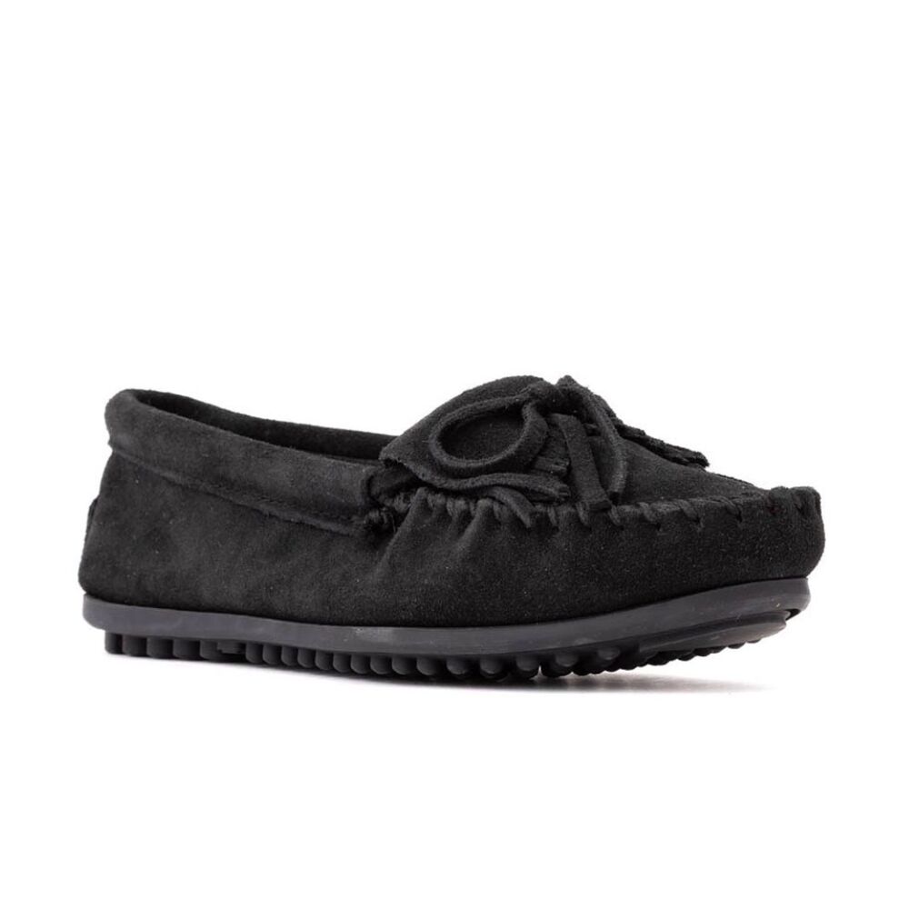 Minnetonka Kilty Moccasin Loafers Black Suede Size 7.5